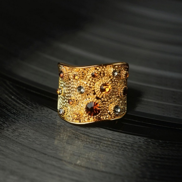 Swarovski Crystal Pave Wide Gold Plated Ring 6 7 8 - Picture 4 of 4